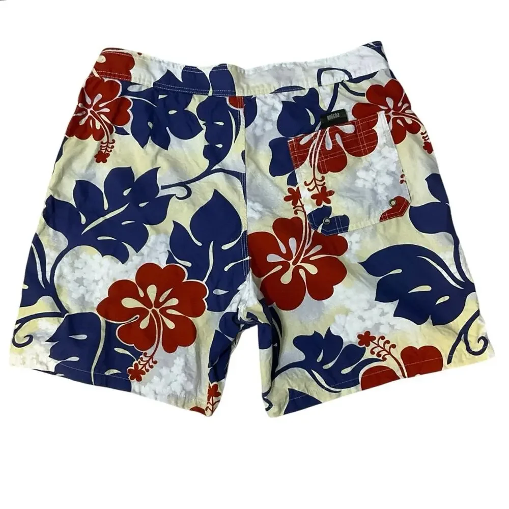 Gotcha Vintage Surf Board Shorts Mens 36 Hawaiian Floral Red Blue Y2K Trunks